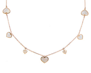 Rose gold necklace diamonds and white mother of pearl charms