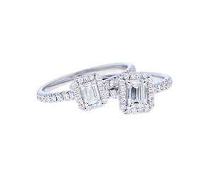 White gold and diamond rings with a baguette