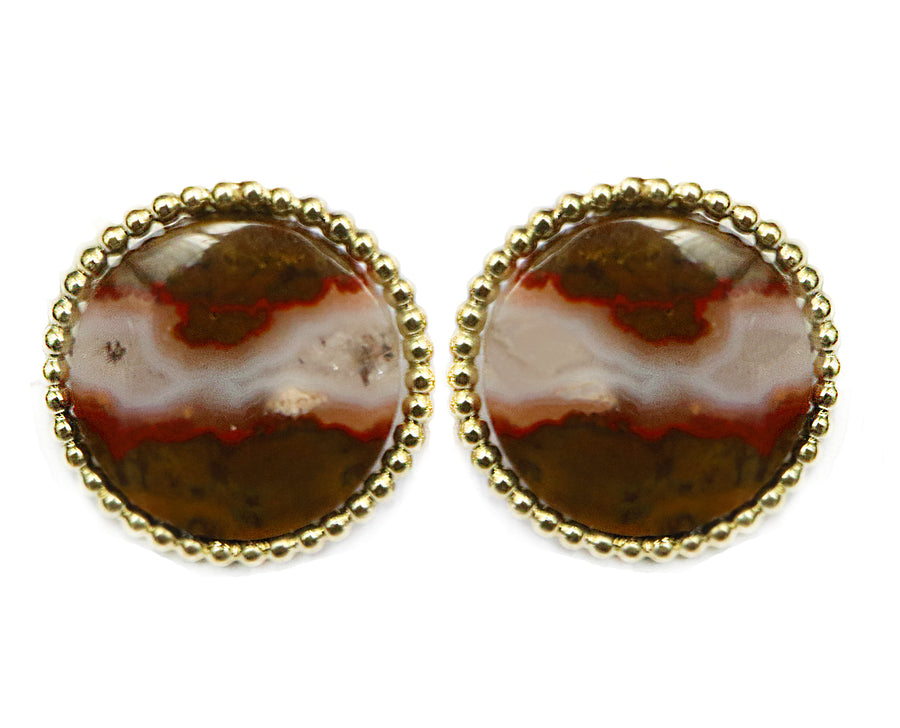 Yellow gold and agate earclips
