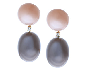 Yellow gold earrings with brown and grey moonstone