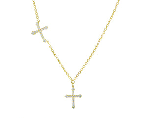 Yellow gold necklace with two diamond crosses