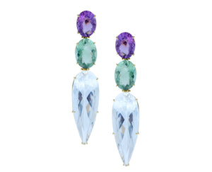 Yellow gold earrings with amethyst, topaz and rock crystal