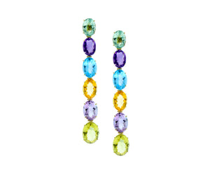 Yellow gold earrings with multi colored quartz and blue topaz