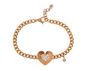 Rose gold chain bracelet with a diamond heart and a diamond pendant