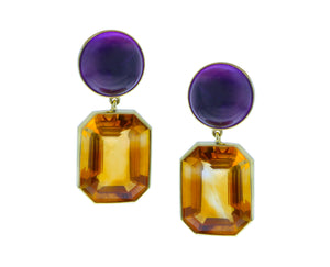 Yellow gold earrings with amethyst and citrine