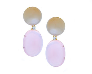 Yellow gold earrings with diamonds, moonstone and rosequartz