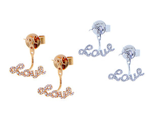 Rose and white gold love earrings with diamonds