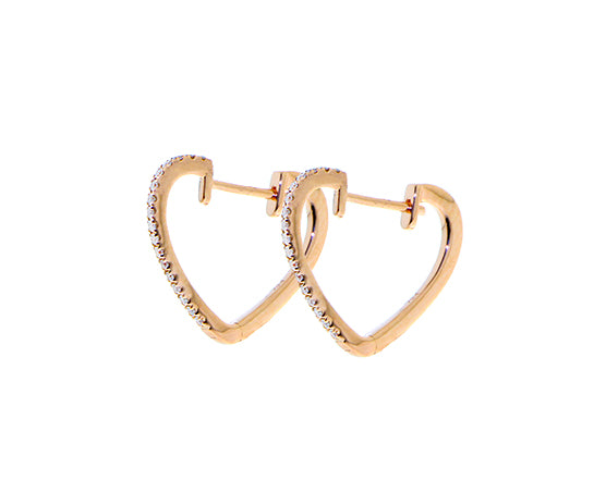 Yellow and rose gold heart earrings with diamonds