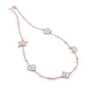 Yellow gold necklace mother of pearl, pearls and diamonds