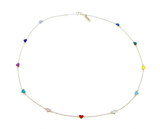 Yellow gold necklace with enamel hearts