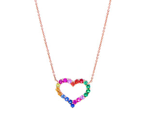 Rose gold necklace with a heart of rainbow sapphires