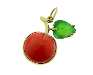 Apple pendant of coral and jade