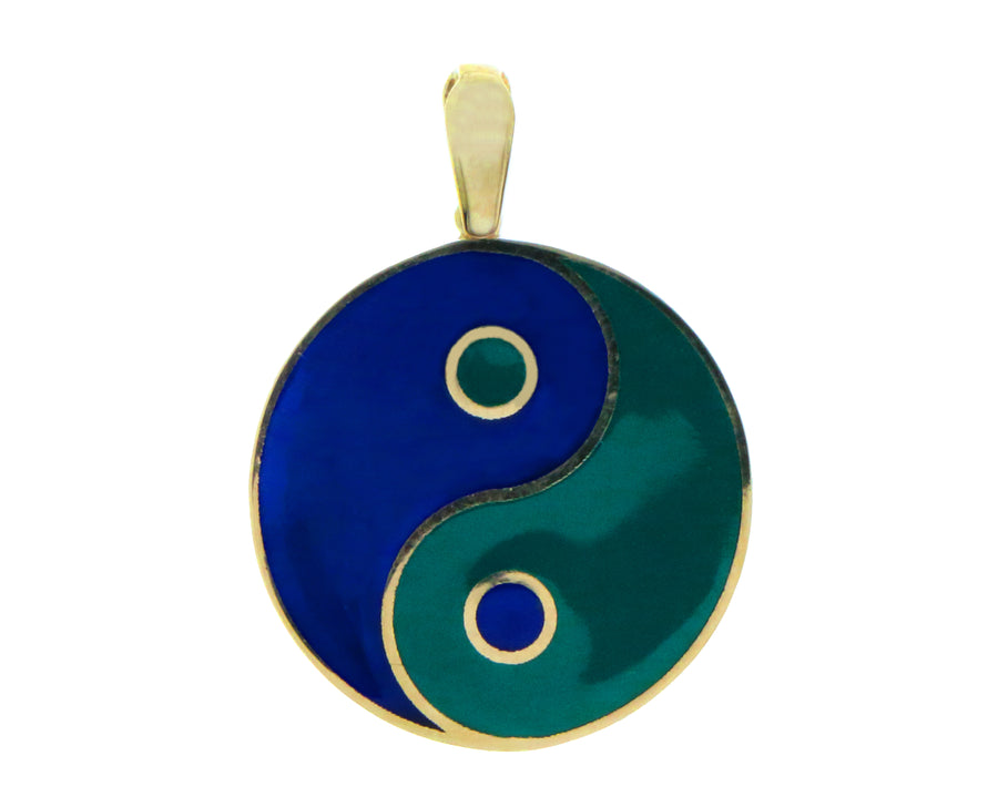 Yellow gold and enamel yin yang pendant