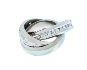 White gold trinity ring with diamonds
