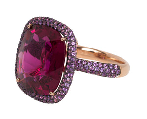 Rubellite ring met paarse saffieren