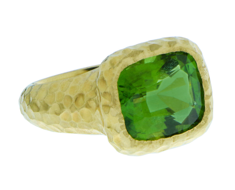 Yellow gold rings with peridot and tourmaline