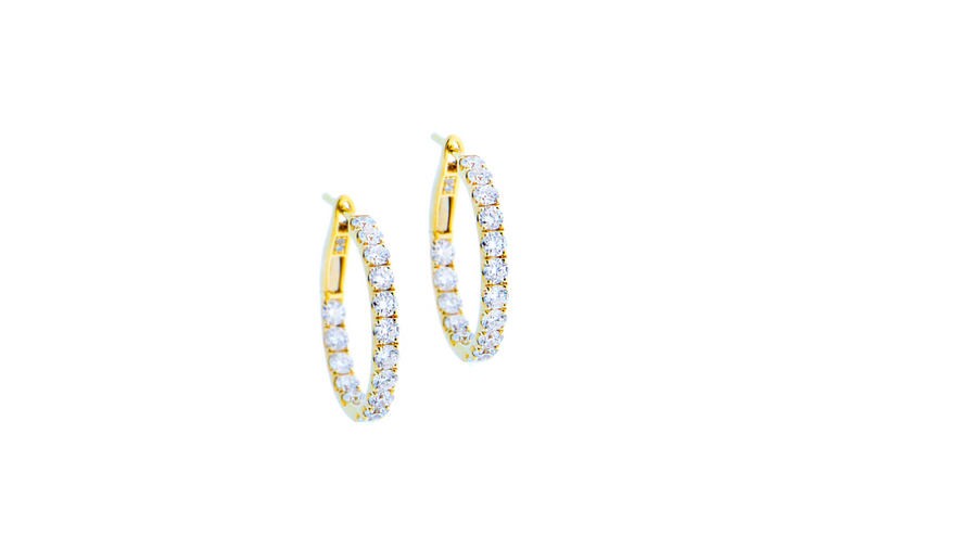 Yellow gold and white gold hoop earrings with diamonds