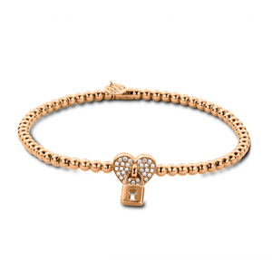 Rose gold stretch bracelet with heart and lock