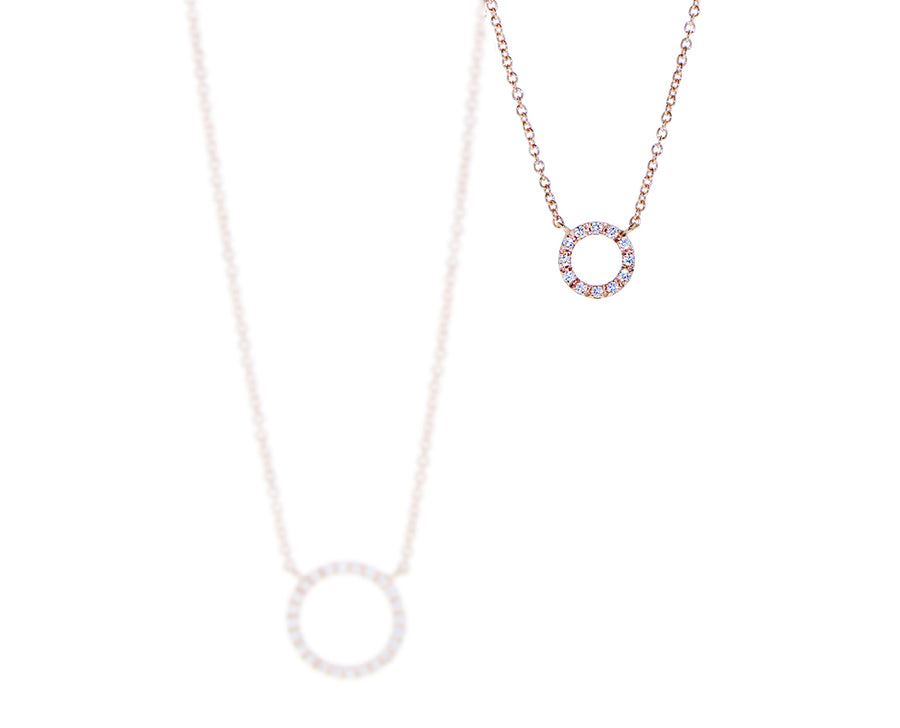 Rose gold necklace with a diamond circle pendant