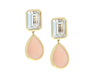 Yellow gold earrings with white topaz and calcedone