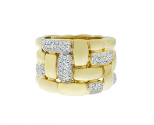Yellow gold and diamond braided ring