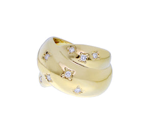 Vintage yellow gold and diamond crossed ring