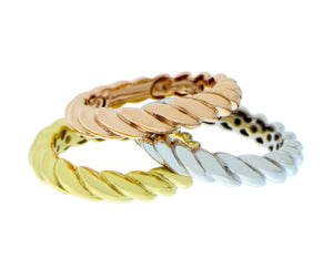 Yellow, rose and white gold twisted rings