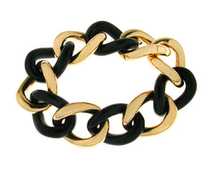 Yellow gold and ebony link bracelet