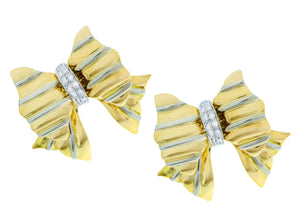 Yellow gold and diamond bow tie earrings