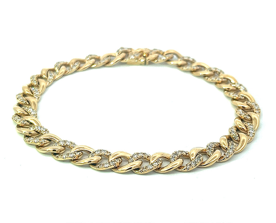 Yellow gold and diamond gourmet chain bracelet