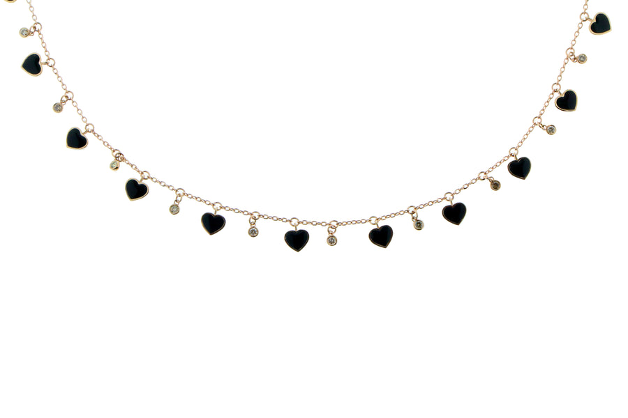 Rose gold necklace with brown diamond and black enamel