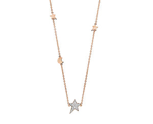 Rose gold necklace with shooting star set with diamonds and 3 small stars