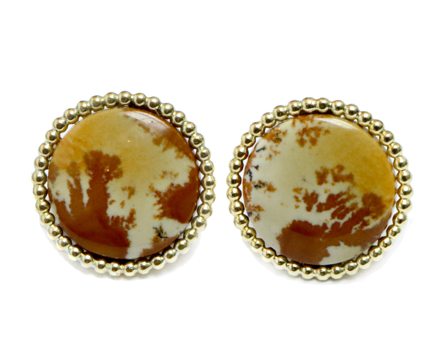 Yellow gold and agate earclips