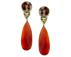 Carnelian drop earrings with shell and citrine