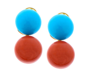 Coral and turquoise bouton earclips