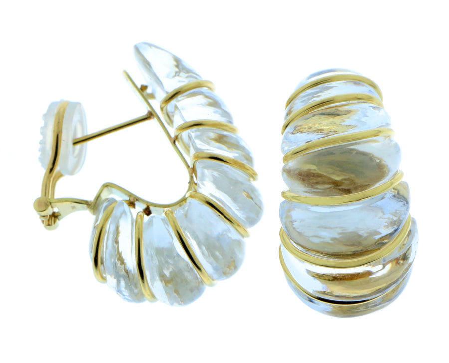Gemstone shell earrings with yellow gold