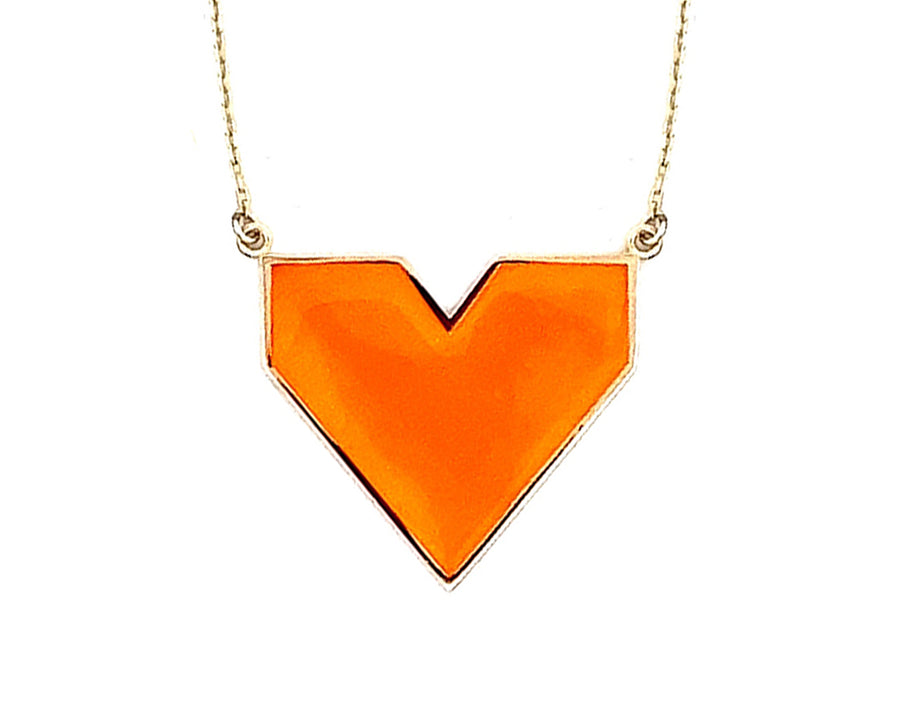Yellow gold necklace with bright colored enamel hearts