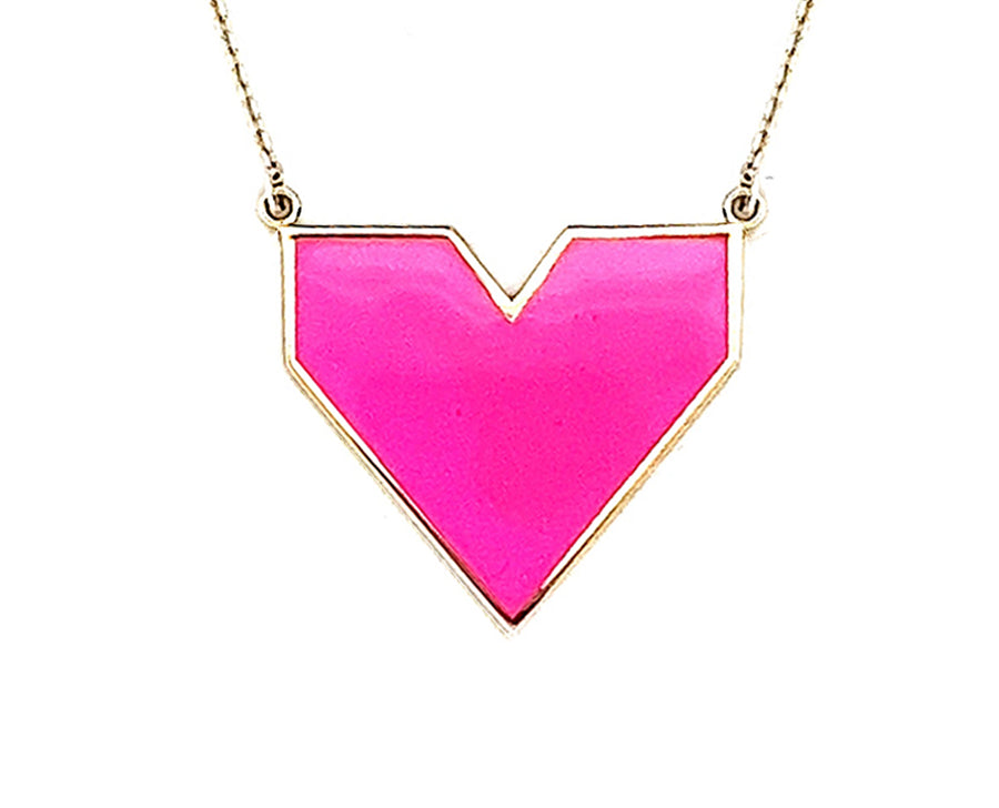 yellow gold necklace with an enamel heart pendant