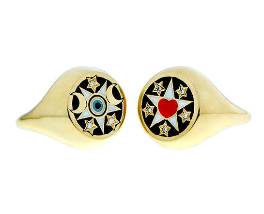 Yellow gold diamond and enamel Ring