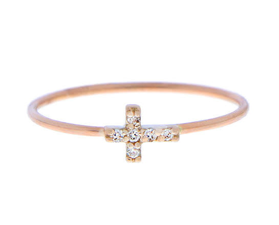 Rose gold ring with a diamond or brown diamond cross